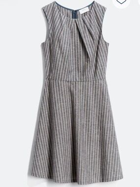 Mystic Blue-Gray Pinstripe Sleeveless Fit-and-Flare Dress
